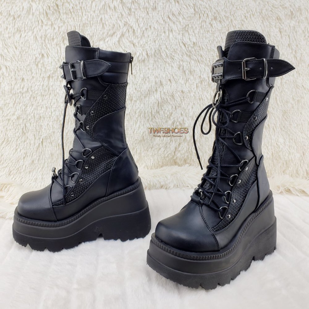 Goth Platform Mid Calf Punk Boots Demonia - Picture 8 of 11